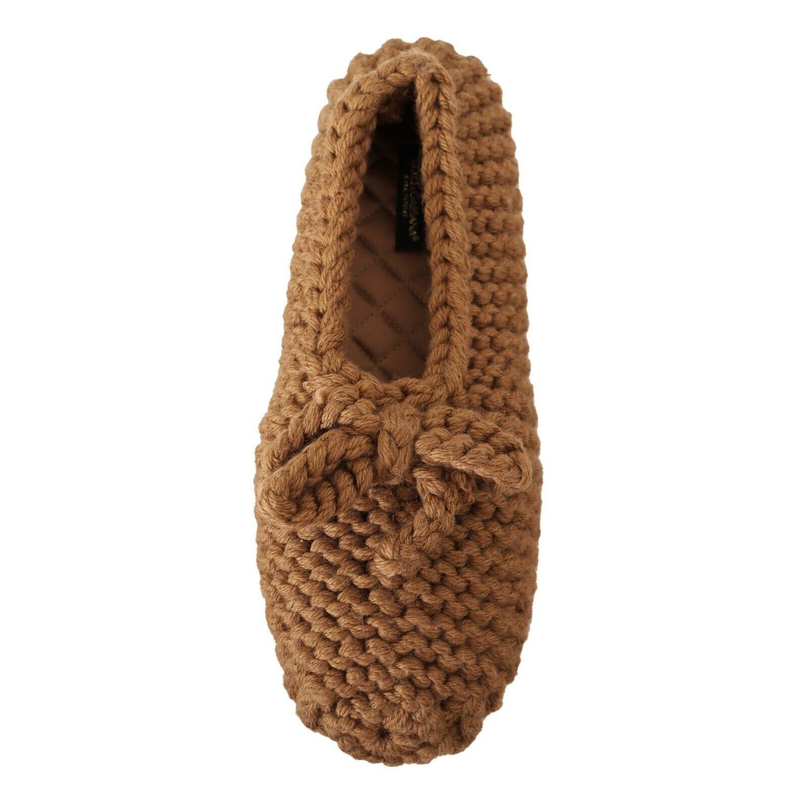 Dolce &amp; Gabbana Elegant Wool Knit Ballerina Flats in Brown