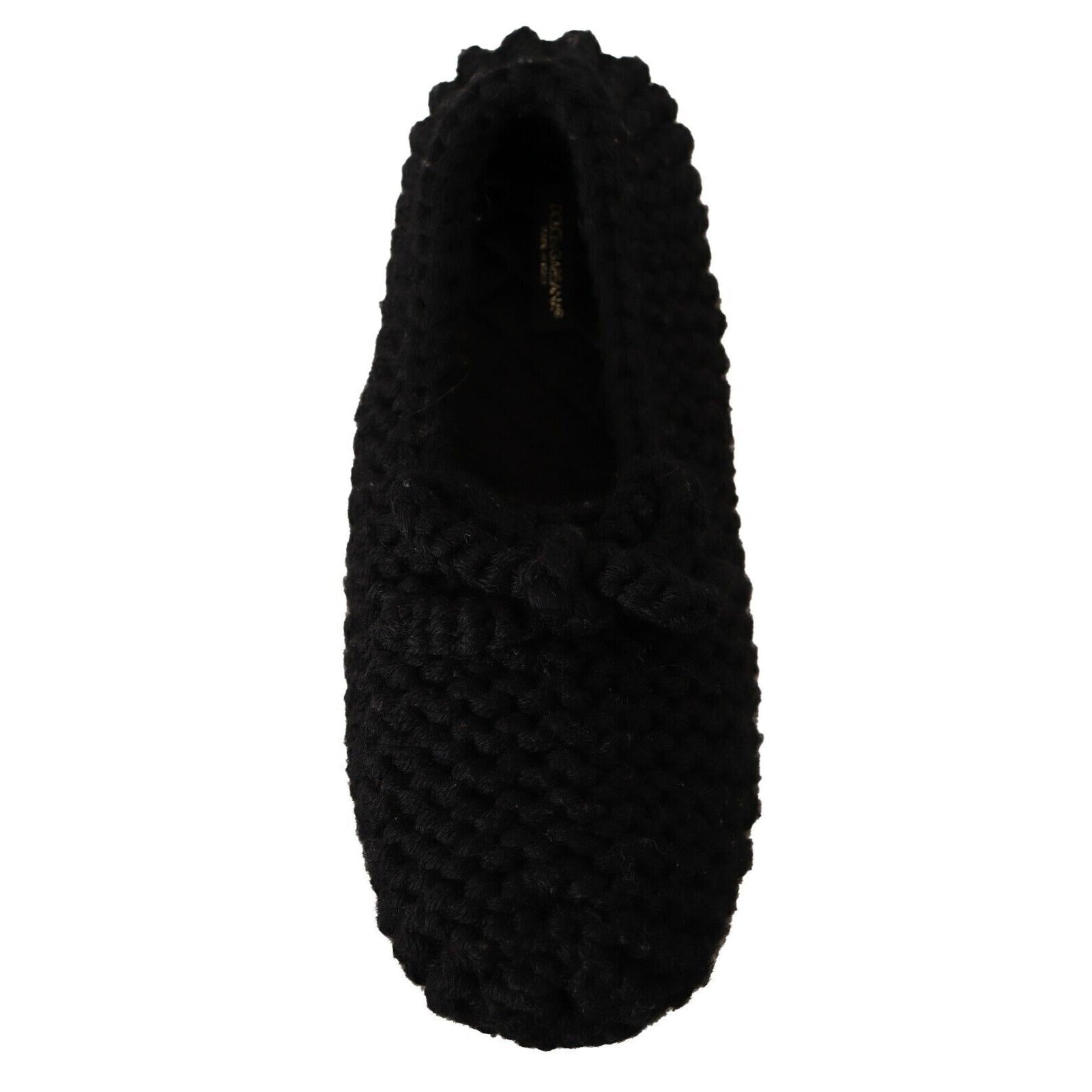 Dolce &amp; Gabbana Elegant Black Wool Knit Ballet Flats