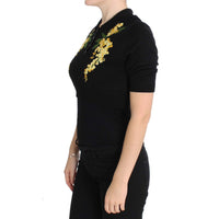 Dolce & Gabbana Elegant Black Silk Floral Polo Top