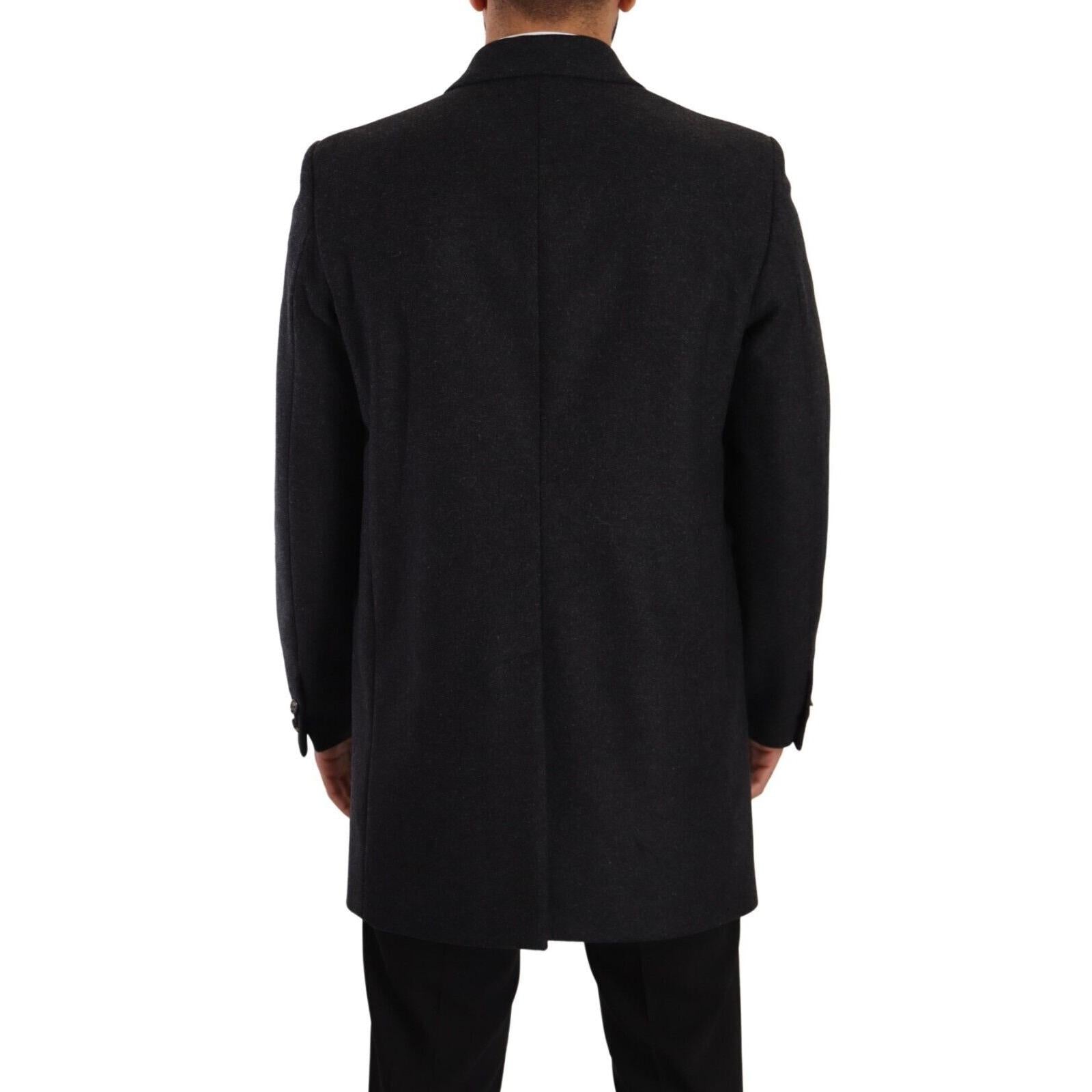 Dolce &amp; Gabbana Elegant Dark Grey Woolen Overcoat