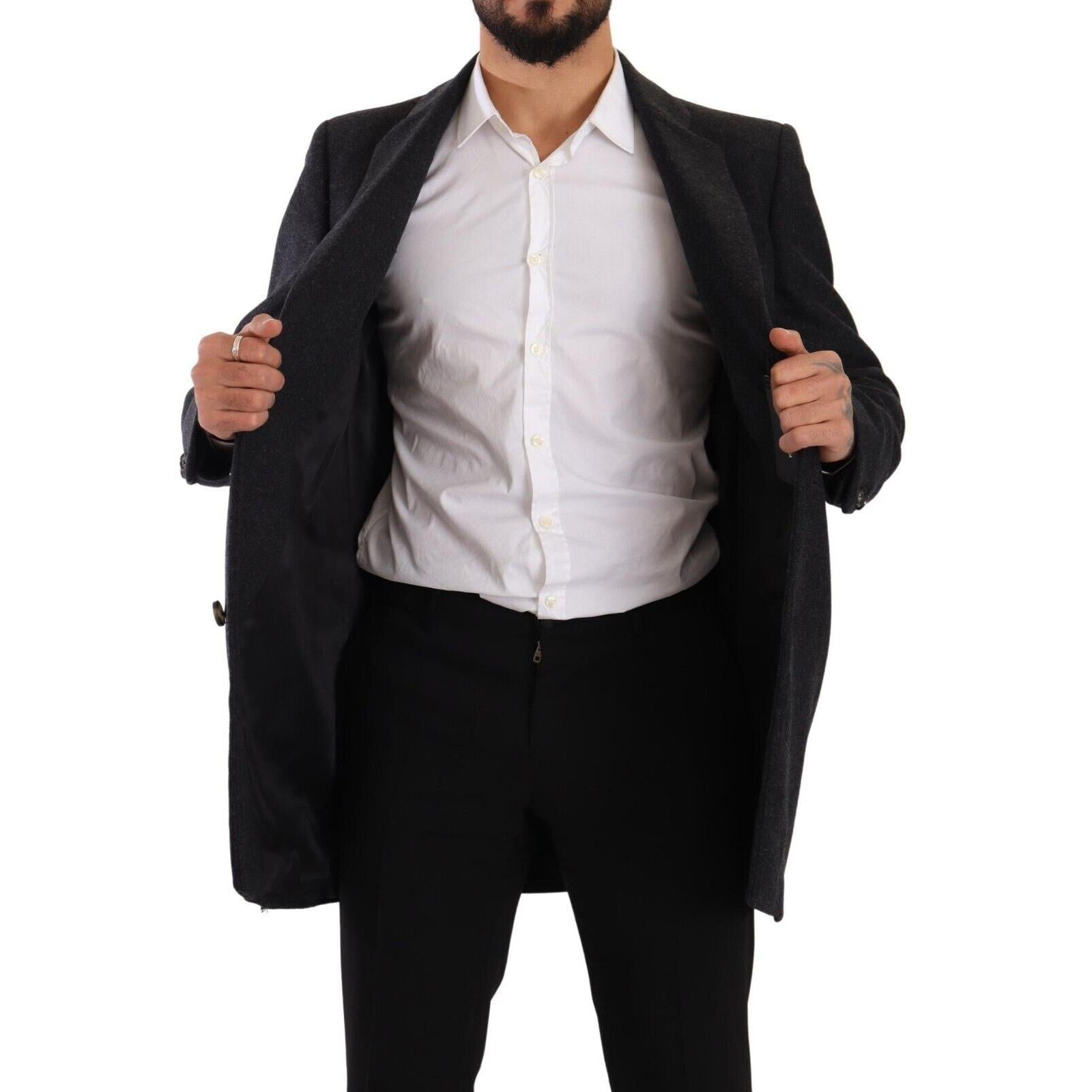 Dolce &amp; Gabbana Elegant Dark Grey Woolen Overcoat
