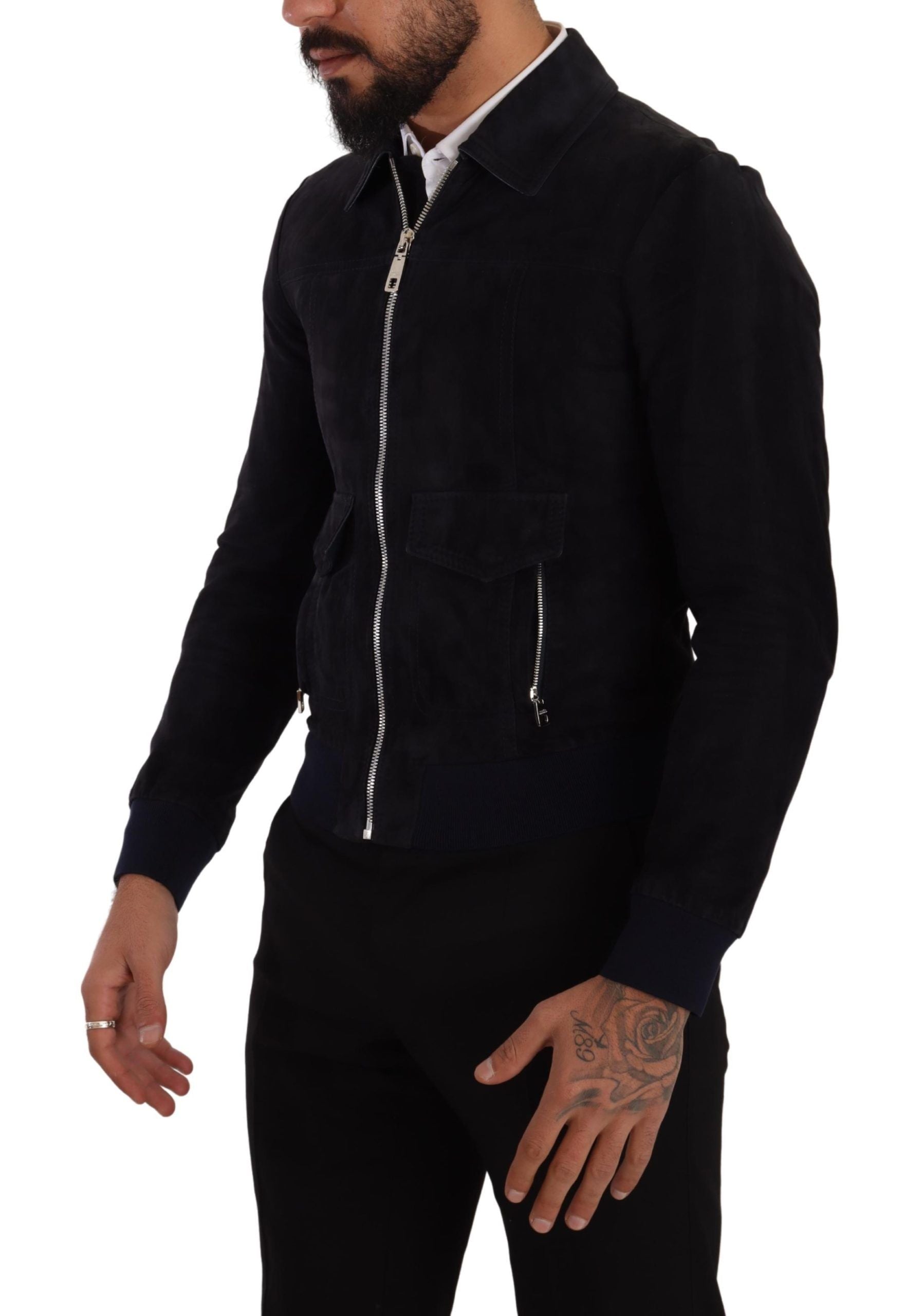 Dolce &amp; Gabbana Elegant Blue Suede Short Jacket