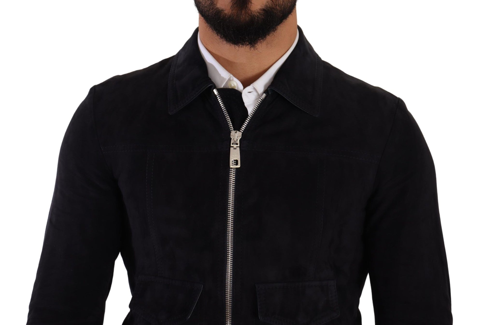 Dolce &amp; Gabbana Elegant Blue Suede Short Jacket