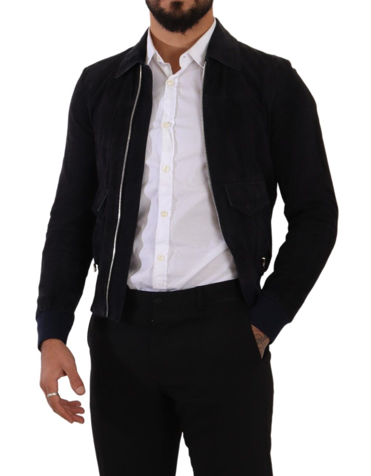 Dolce &amp; Gabbana Elegant Blue Suede Short Jacket