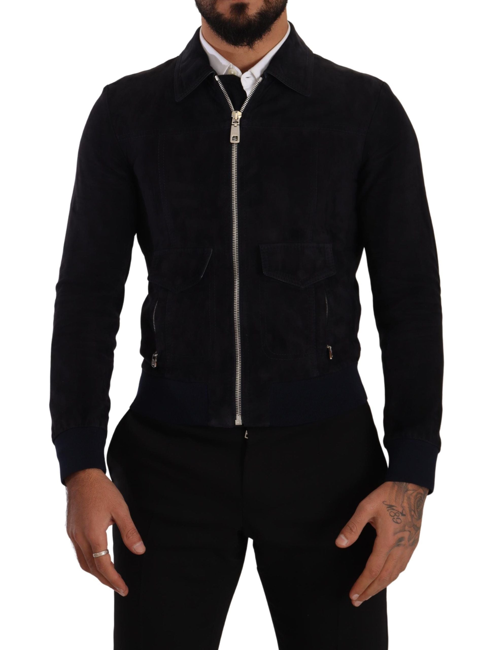 Dolce &amp; Gabbana Elegant Blue Suede Short Jacket