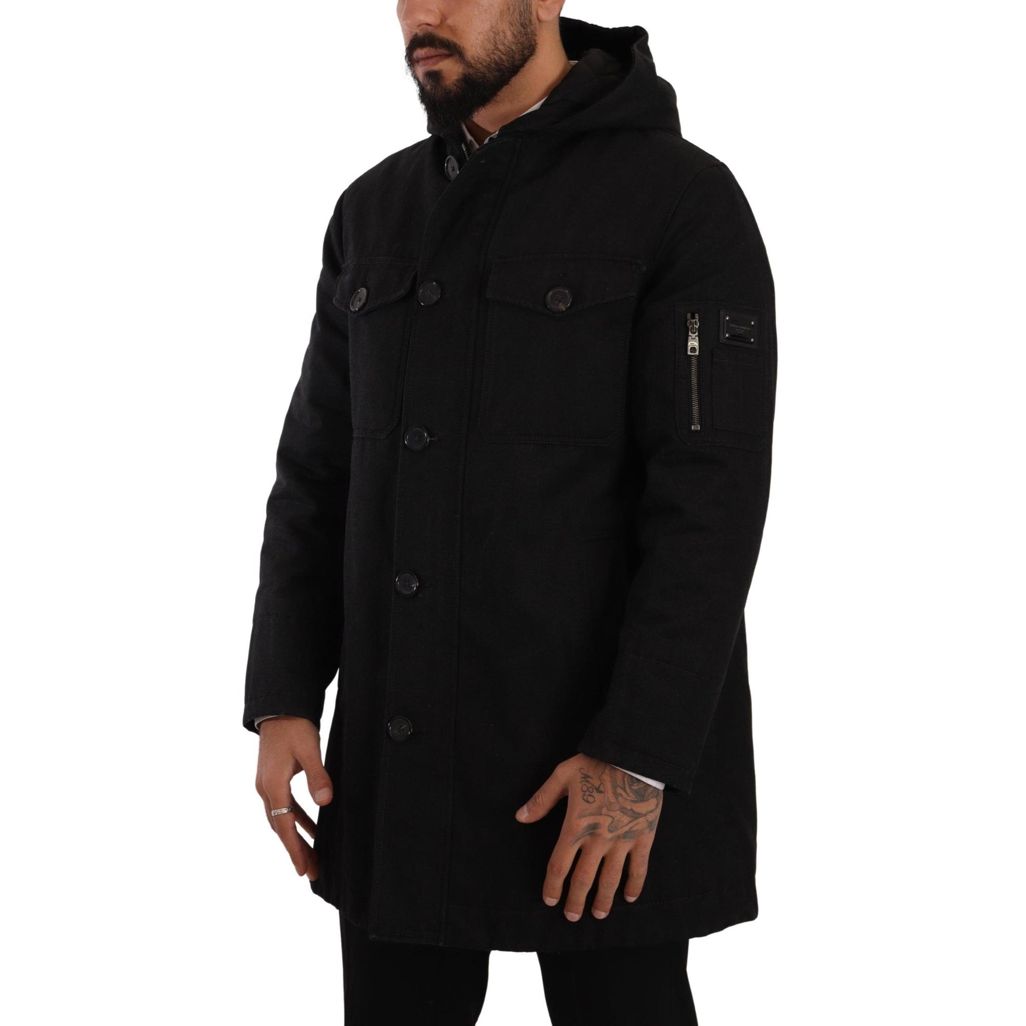 Dolce &amp; Gabbana Elegant Black Parka Hooded Jacket