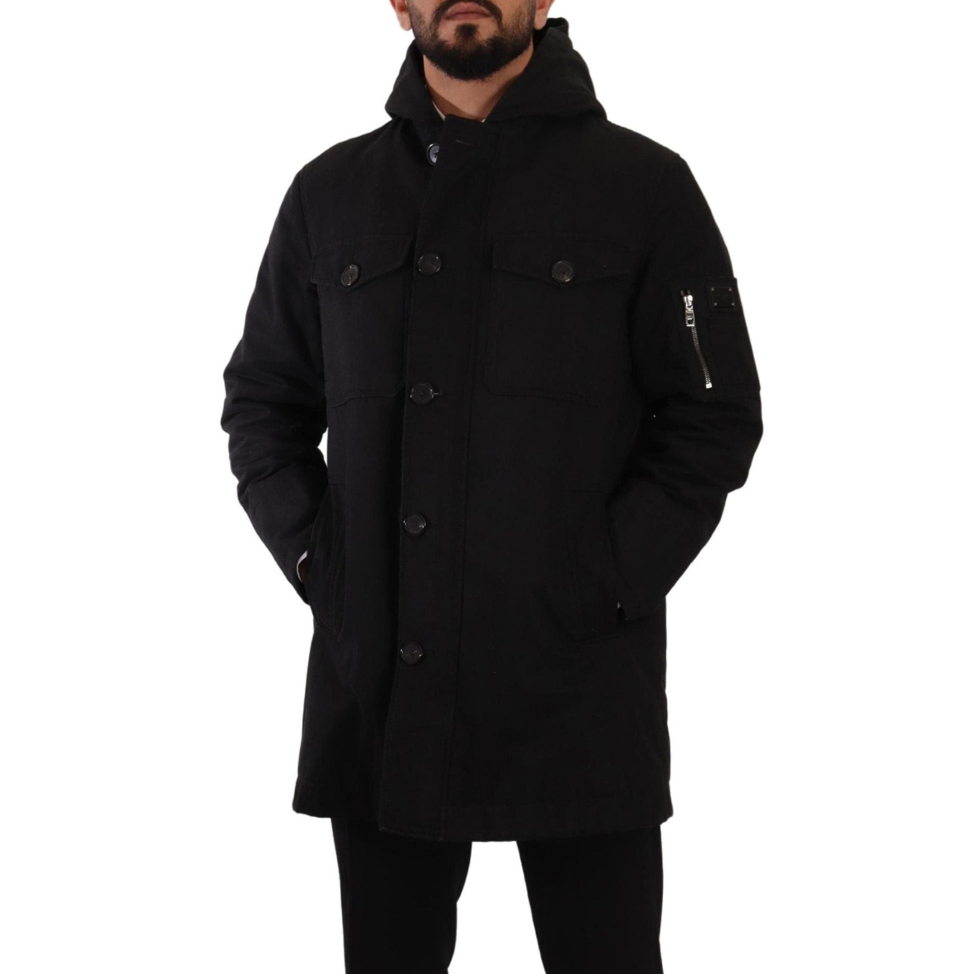 Dolce &amp; Gabbana Elegant Black Parka Hooded Jacket