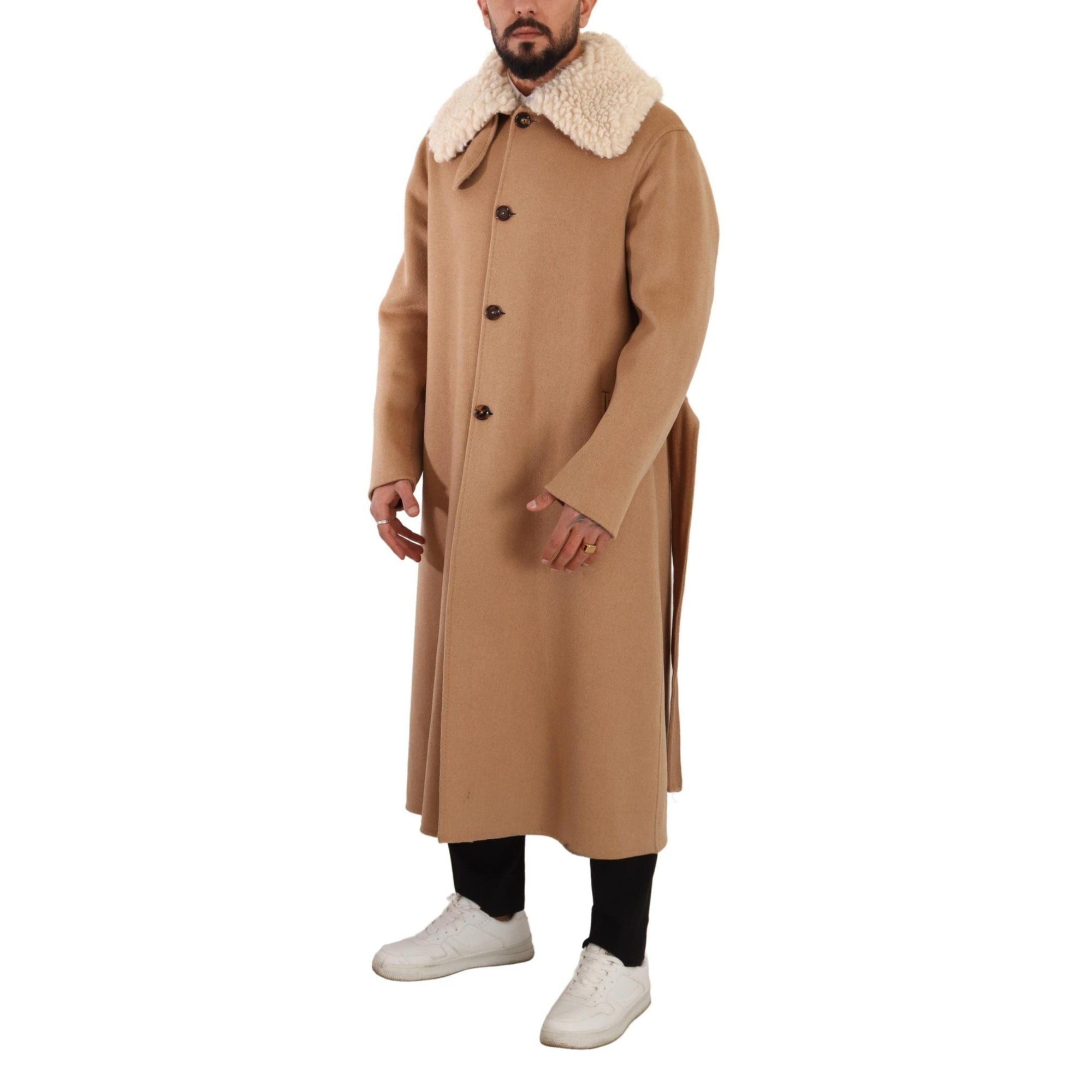 Dolce &amp; Gabbana Opulent Beige Shearling-Collar Overcoat