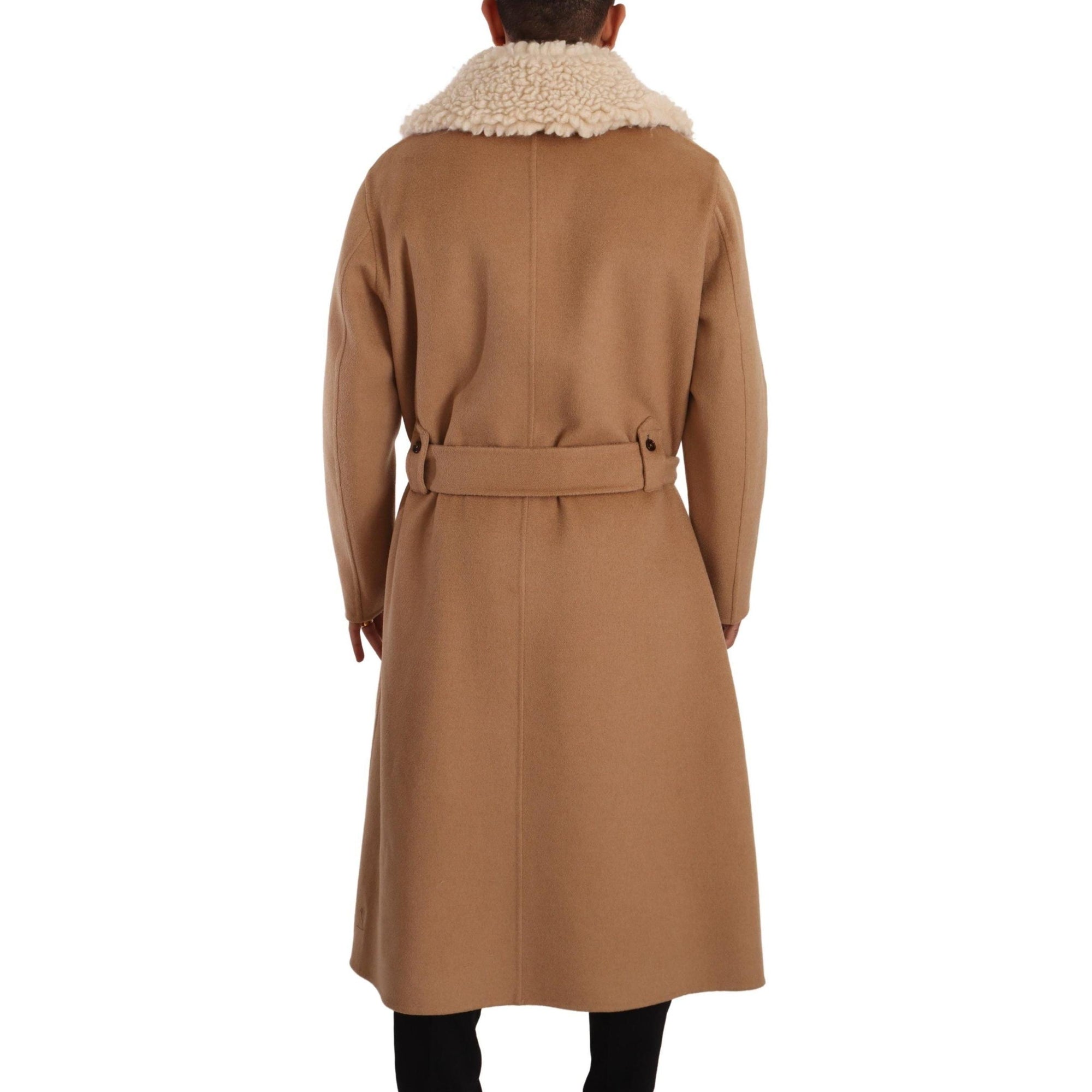 Dolce &amp; Gabbana Opulent Beige Shearling-Collar Overcoat