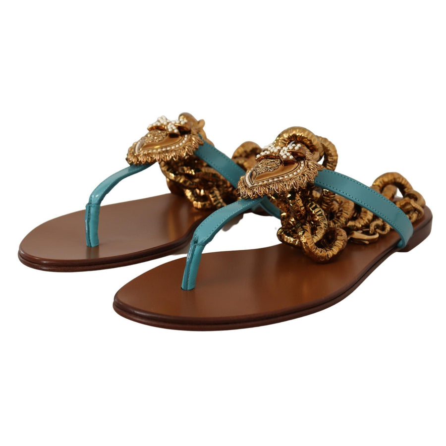 Dolce & Gabbana Chic Gladiator Flats with Heart Devotion Detail