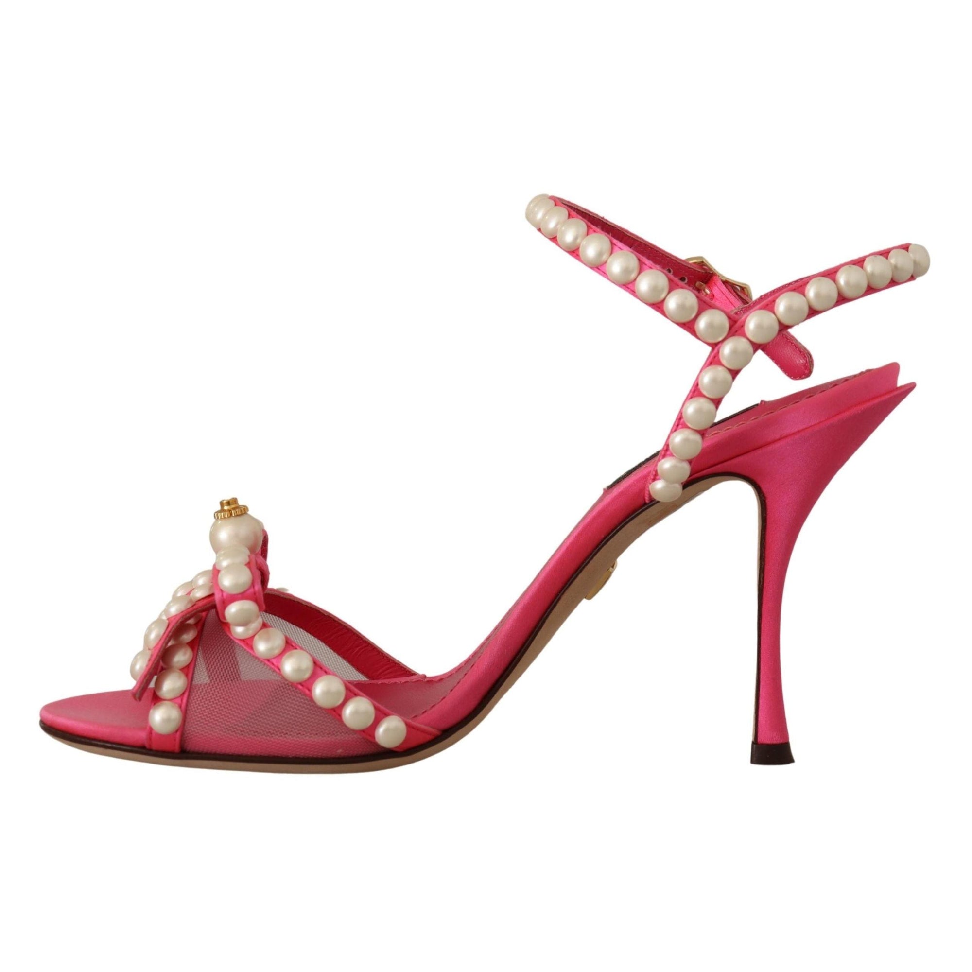 Dolce &amp; Gabbana Elegant Pink Pearl Embellished Heels Sandals
