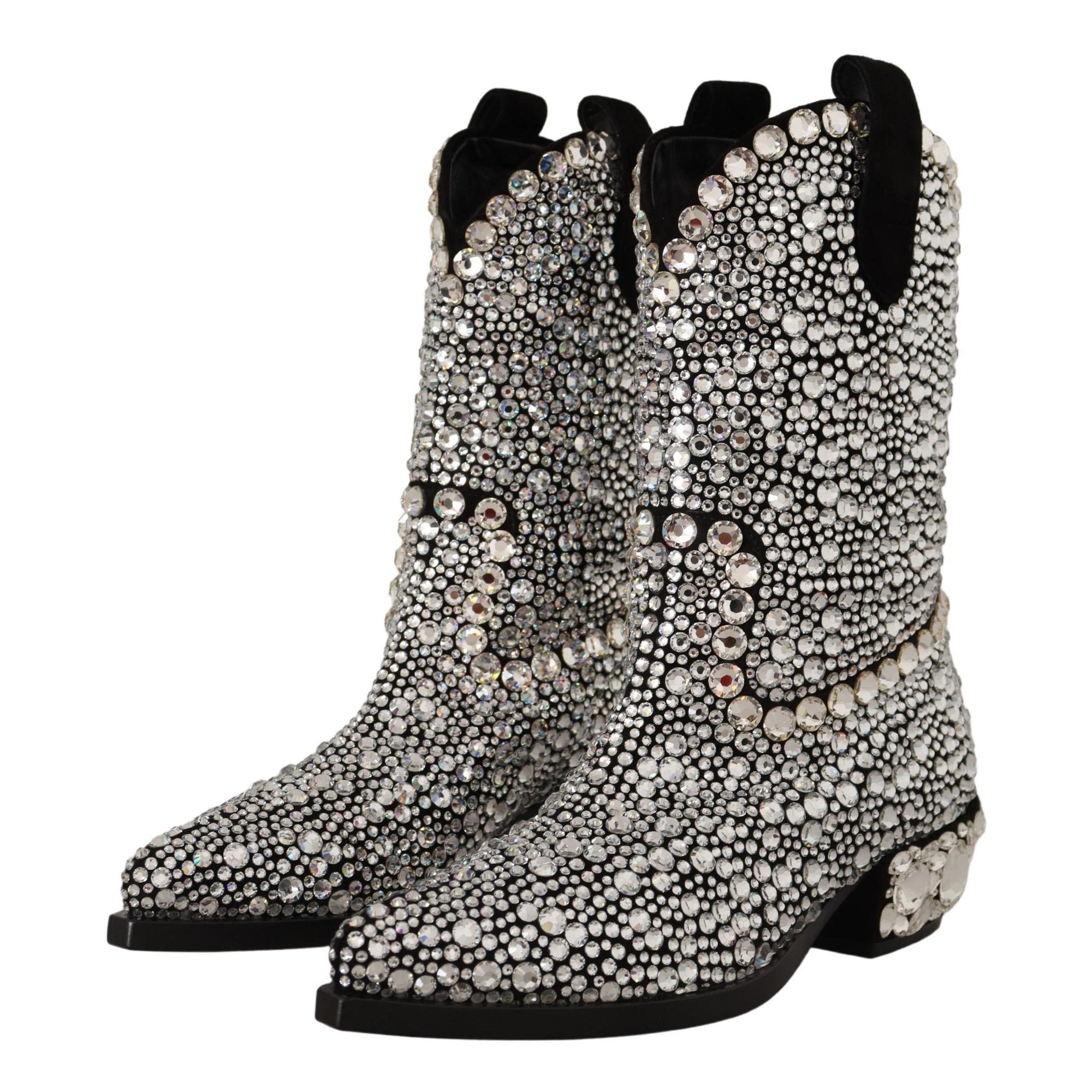 Dolce &amp; Gabbana Crystal-Embellished Black Suede Boots