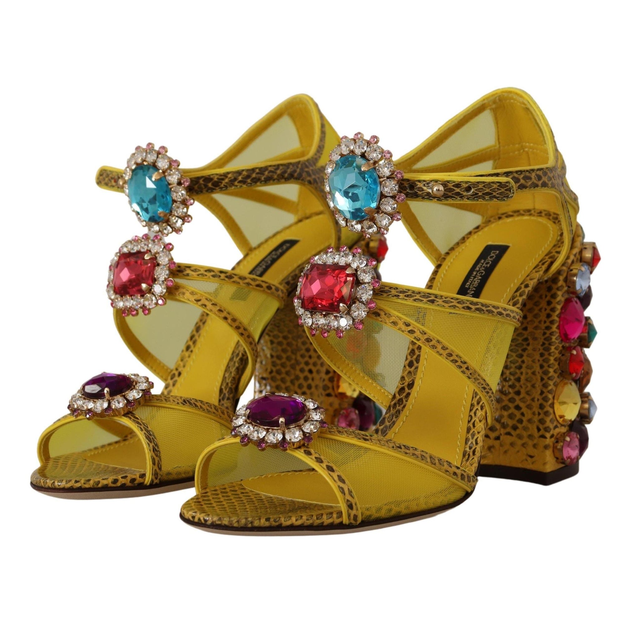 Dolce &amp; Gabbana Stunning Crystal-Embellished Yellow Leather Sandals
