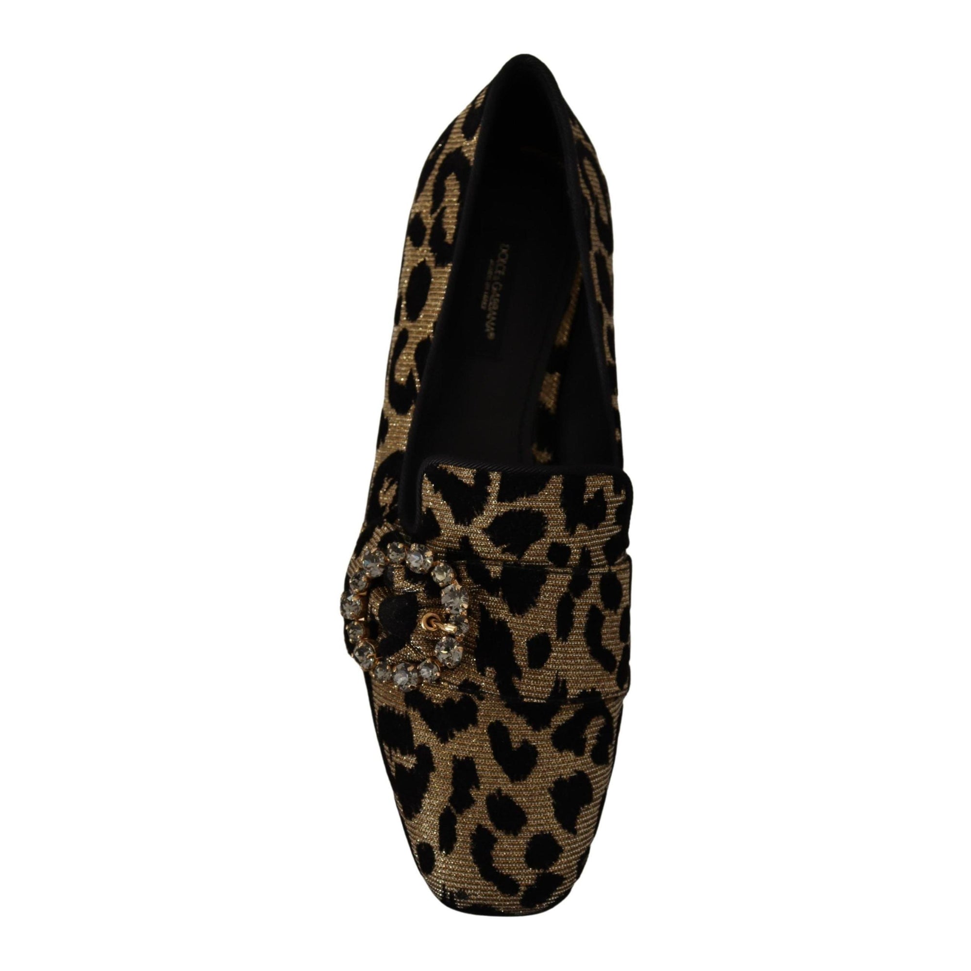 Dolce &amp; Gabbana Elegant Leopard Crystal Gem Loafers