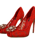Dolce & Gabbana Red Crystal Taormina Lace Heels Pumps