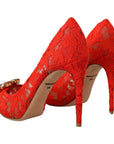 Dolce & Gabbana Red Crystal Taormina Lace Heels Pumps