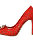 Dolce & Gabbana Red Crystal Taormina Lace Heels Pumps