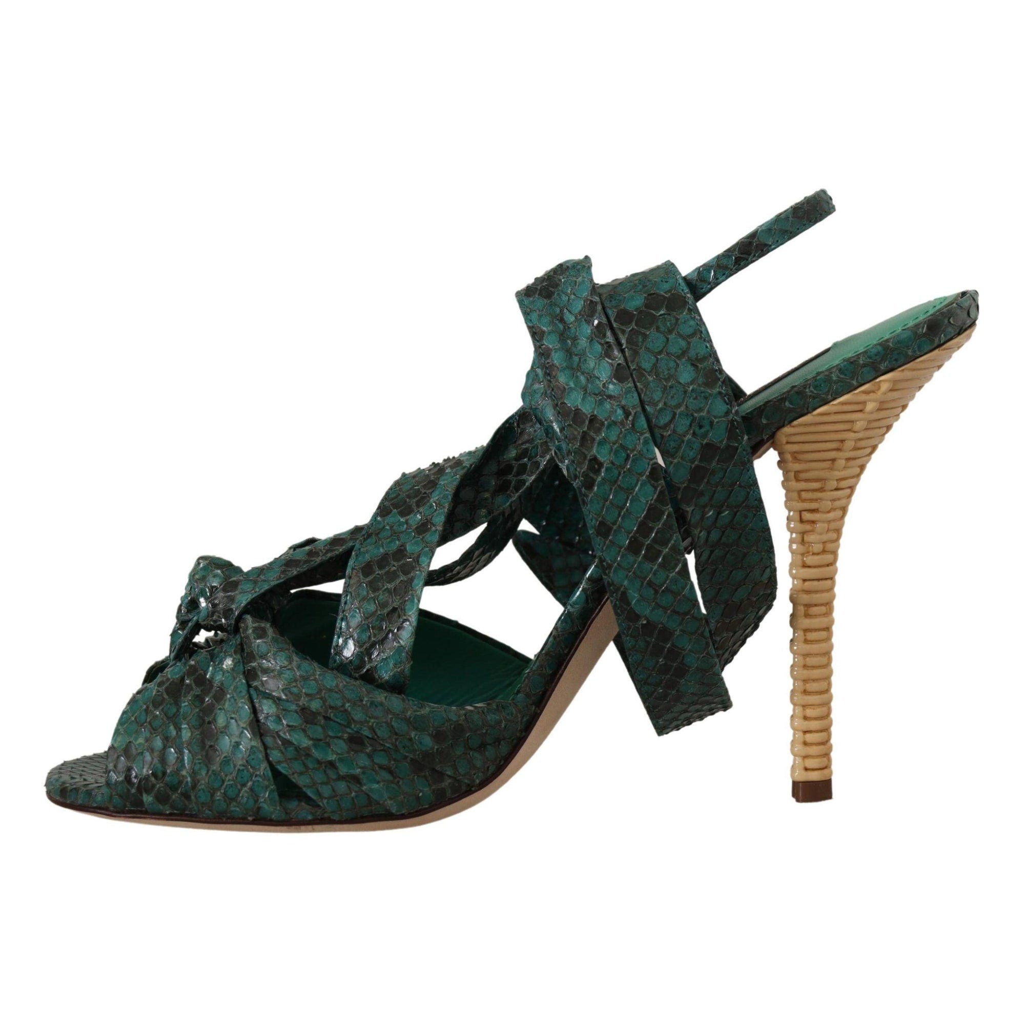 Dolce &amp; Gabbana Elegant Green Python Strappy Heels