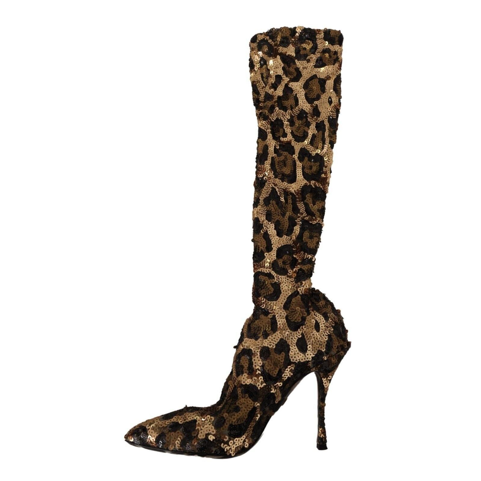 Dolce &amp; Gabbana Elegant Leopard Sequin Knee-High Boots