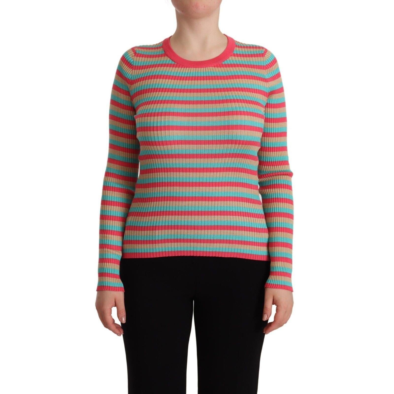 Dolce &amp; Gabbana Elegant Striped Silk Crew Neck Pullover
