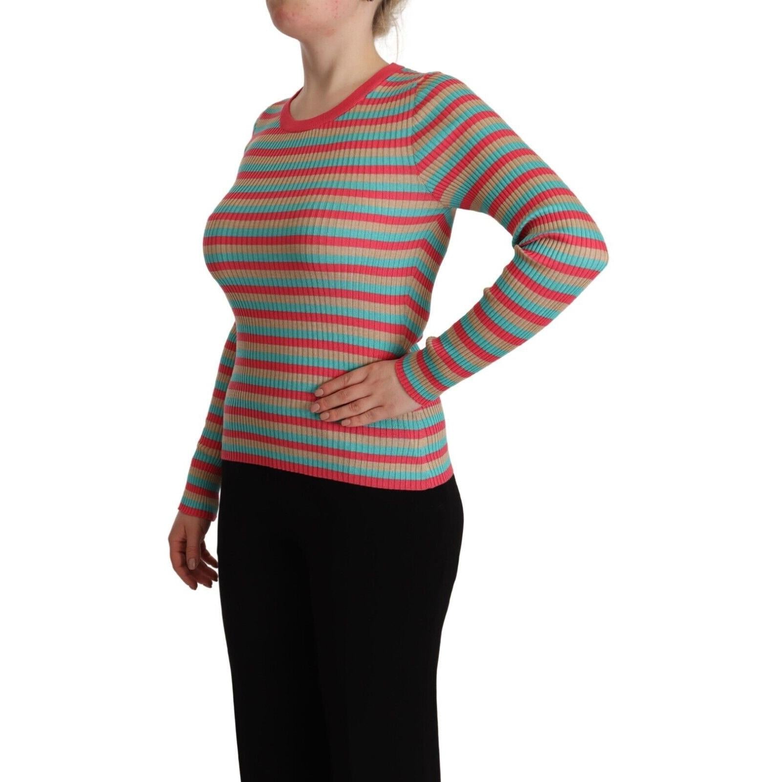 Dolce &amp; Gabbana Elegant Striped Silk Crew Neck Pullover