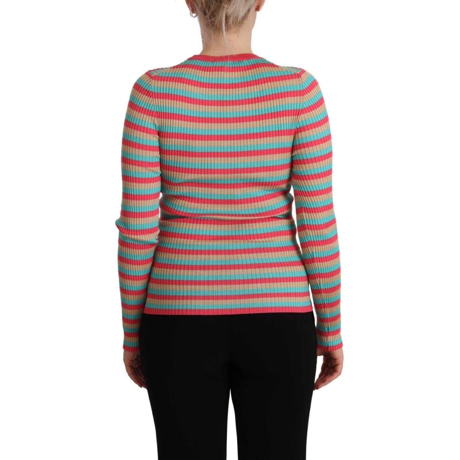 Dolce &amp; Gabbana Elegant Striped Silk Crew Neck Pullover