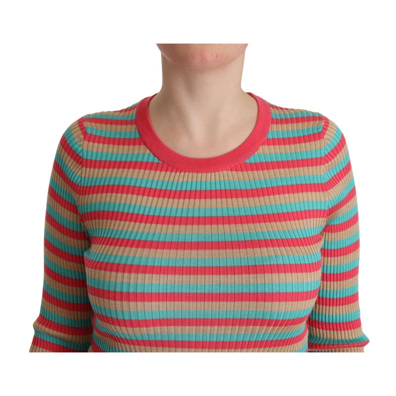 Dolce &amp; Gabbana Elegant Striped Silk Crew Neck Pullover