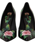 Dolce & Gabbana Elegant Black Rose Print Leather Heels