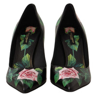 Dolce & Gabbana Elegant Black Rose Print Leather Heels