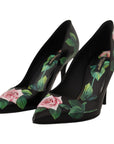 Dolce & Gabbana Elegant Black Rose Print Leather Heels