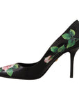 Dolce & Gabbana Elegant Black Rose Print Leather Heels