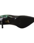 Dolce & Gabbana Elegant Black Rose Print Leather Heels