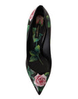 Dolce & Gabbana Elegant Black Rose Print Leather Heels