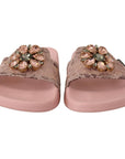 Dolce & Gabbana Floral Lace Crystal Embellished Slide Flats
