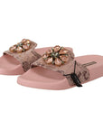 Dolce & Gabbana Floral Lace Crystal Embellished Slide Flats