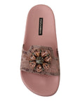 Dolce & Gabbana Floral Lace Crystal Embellished Slide Flats