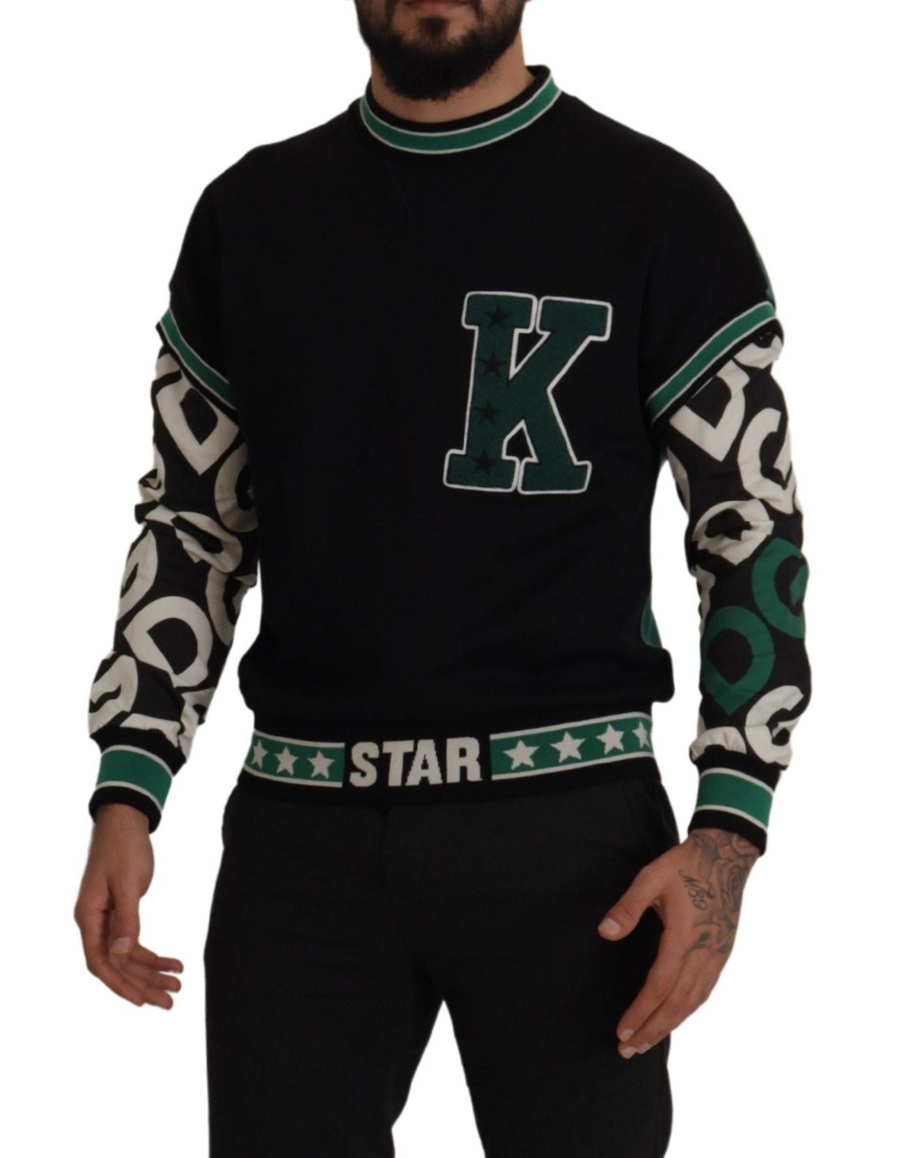 Dolce &amp; Gabbana Regal Crewneck Pullover Sweater - Black &amp; Green