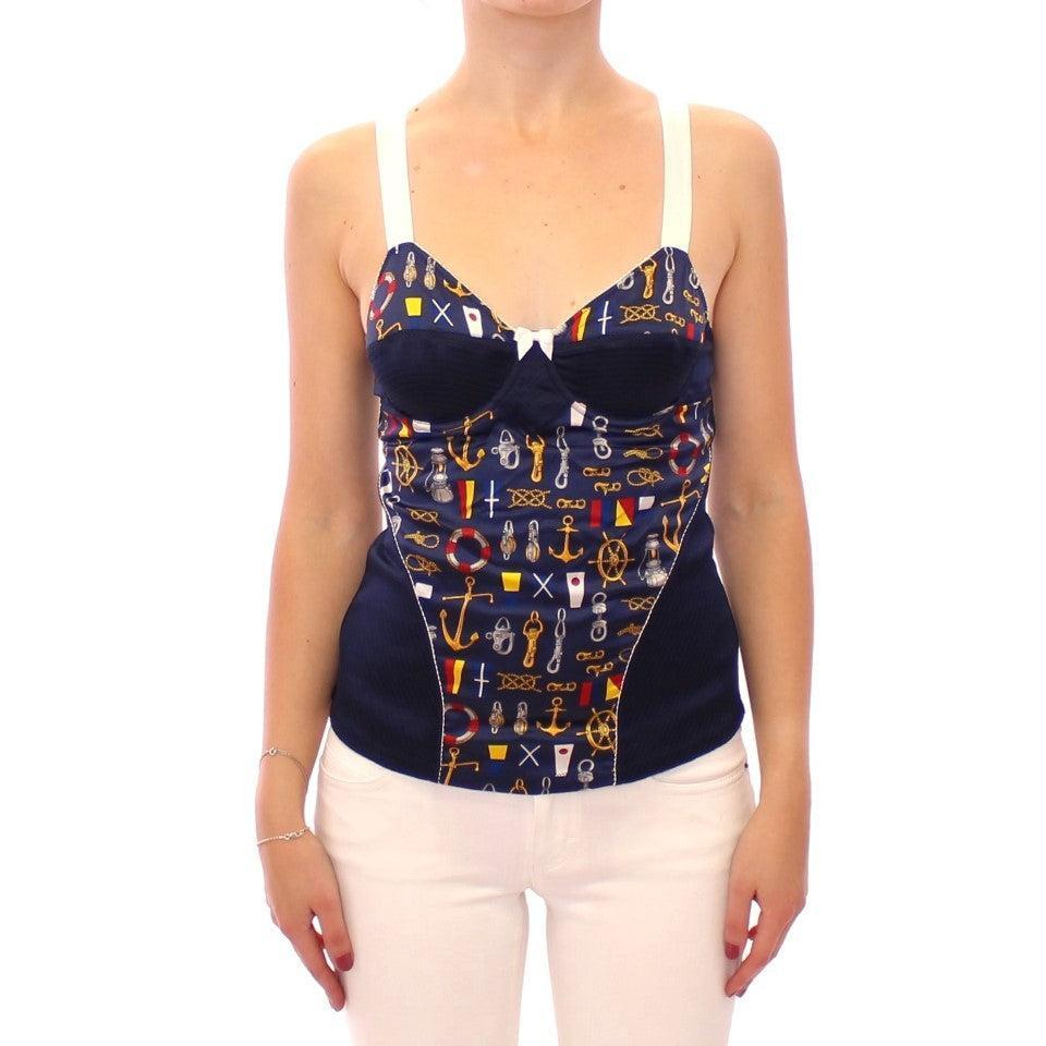 Dolce &amp; Gabbana Blue Sailor Motif Stretch Tank Top
