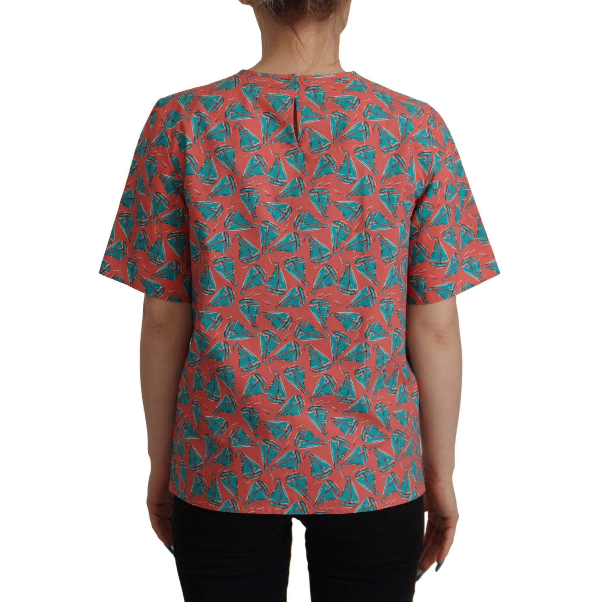 Dolce &amp; Gabbana Chic Pink Sailboat Print Cotton Top