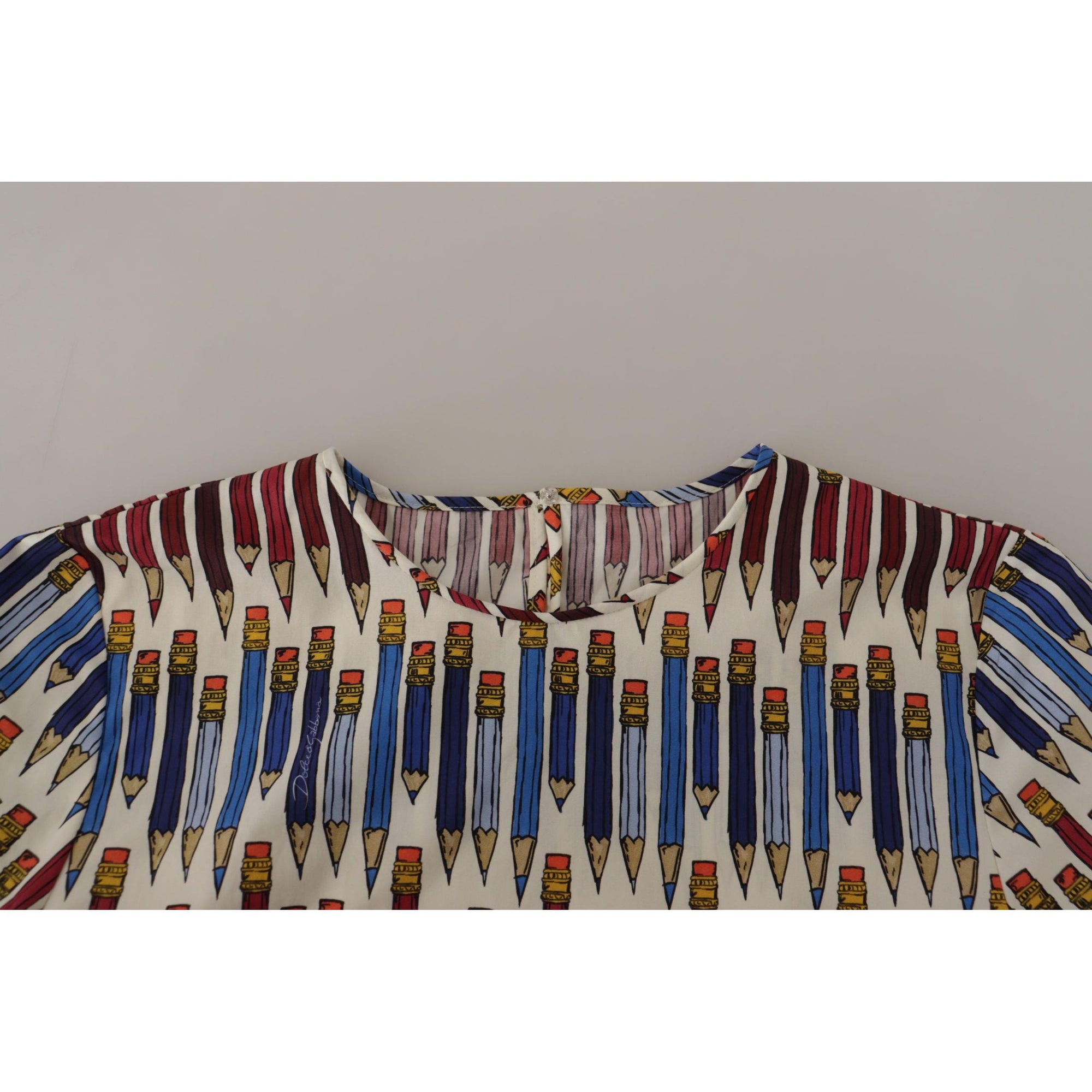 Dolce &amp; Gabbana Chic White Pencil Print Short Sleeve Blouse