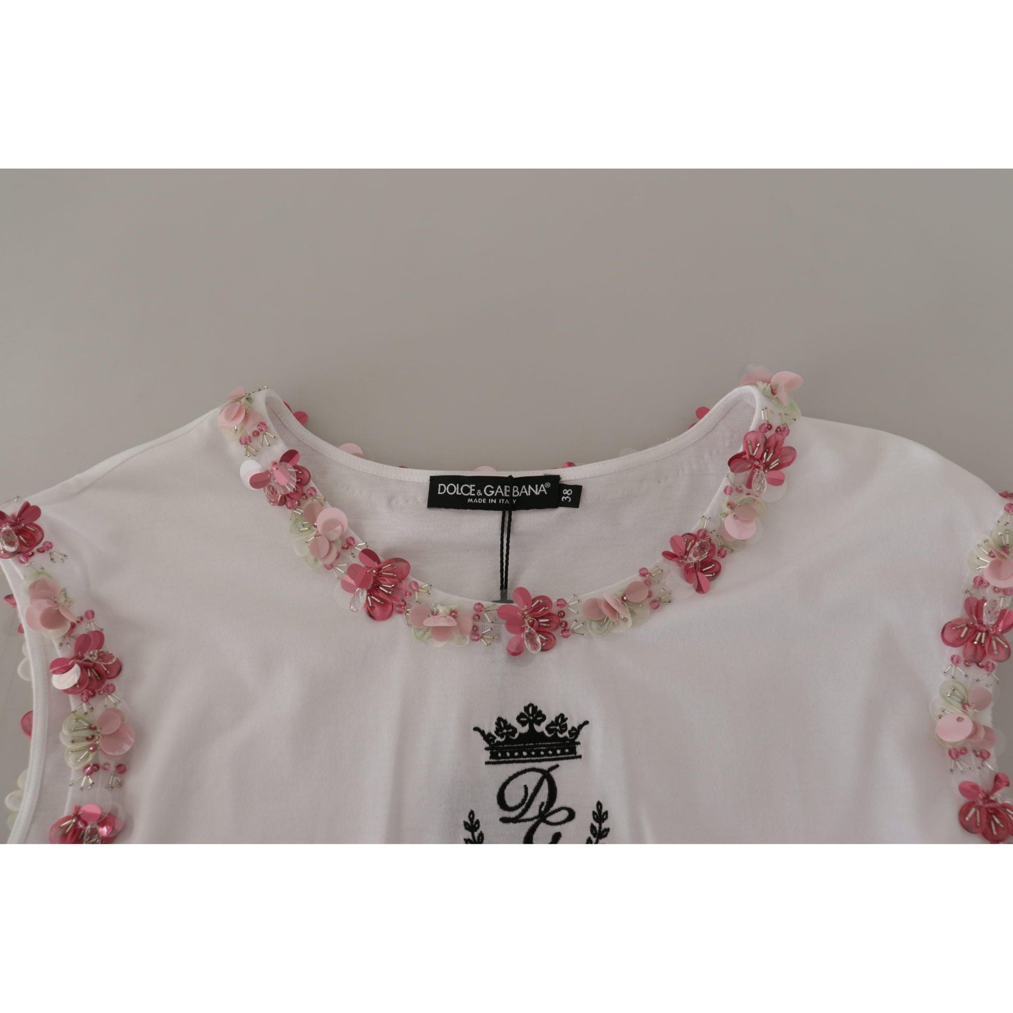 Dolce &amp; Gabbana Chic Sequined Crown Tank Top T-Shirt
