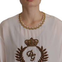 Dolce & Gabbana Elegant Silk Blouse with Gold Crown Embroidery