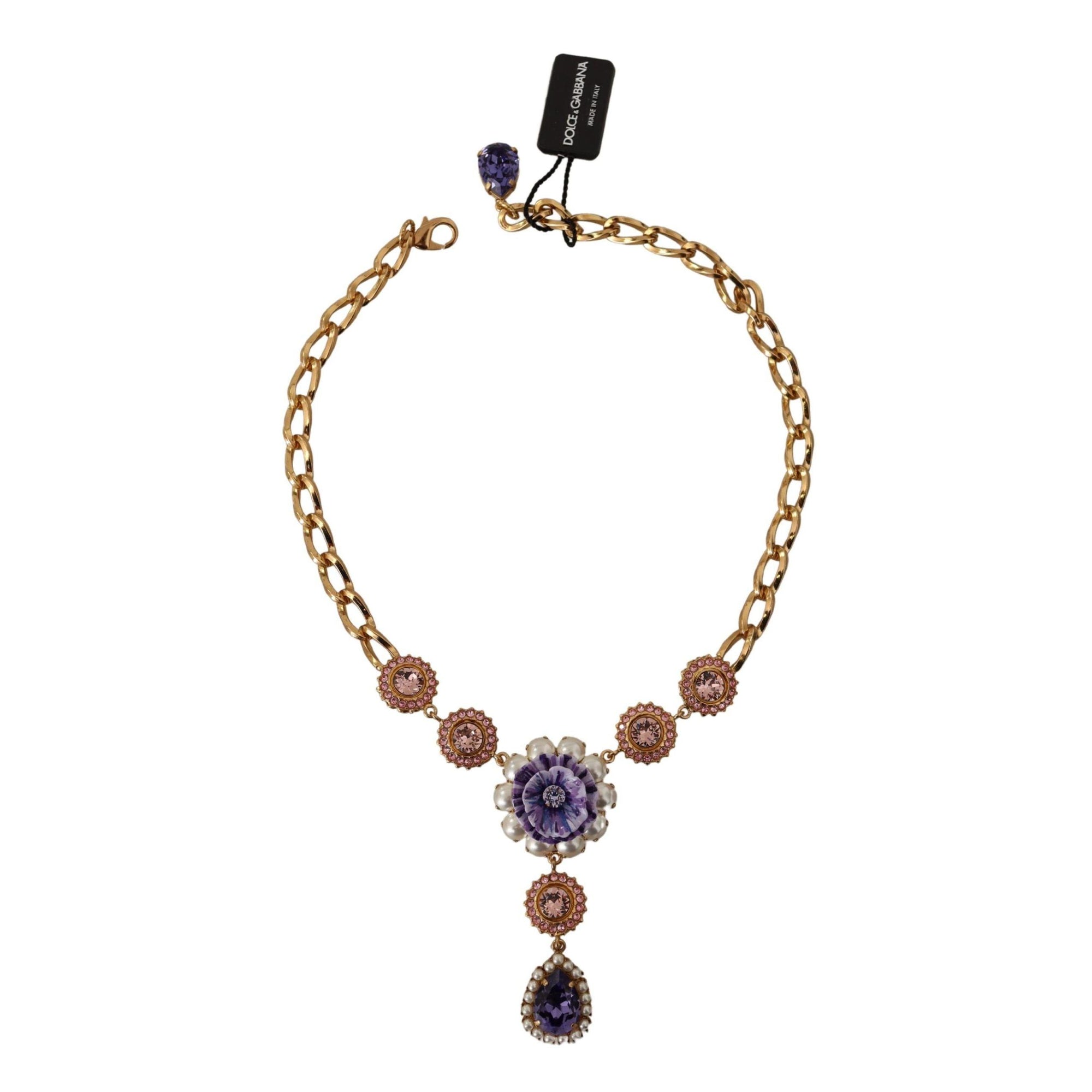 Dolce &amp; Gabbana Elegant Floral Crystal Statement Necklace