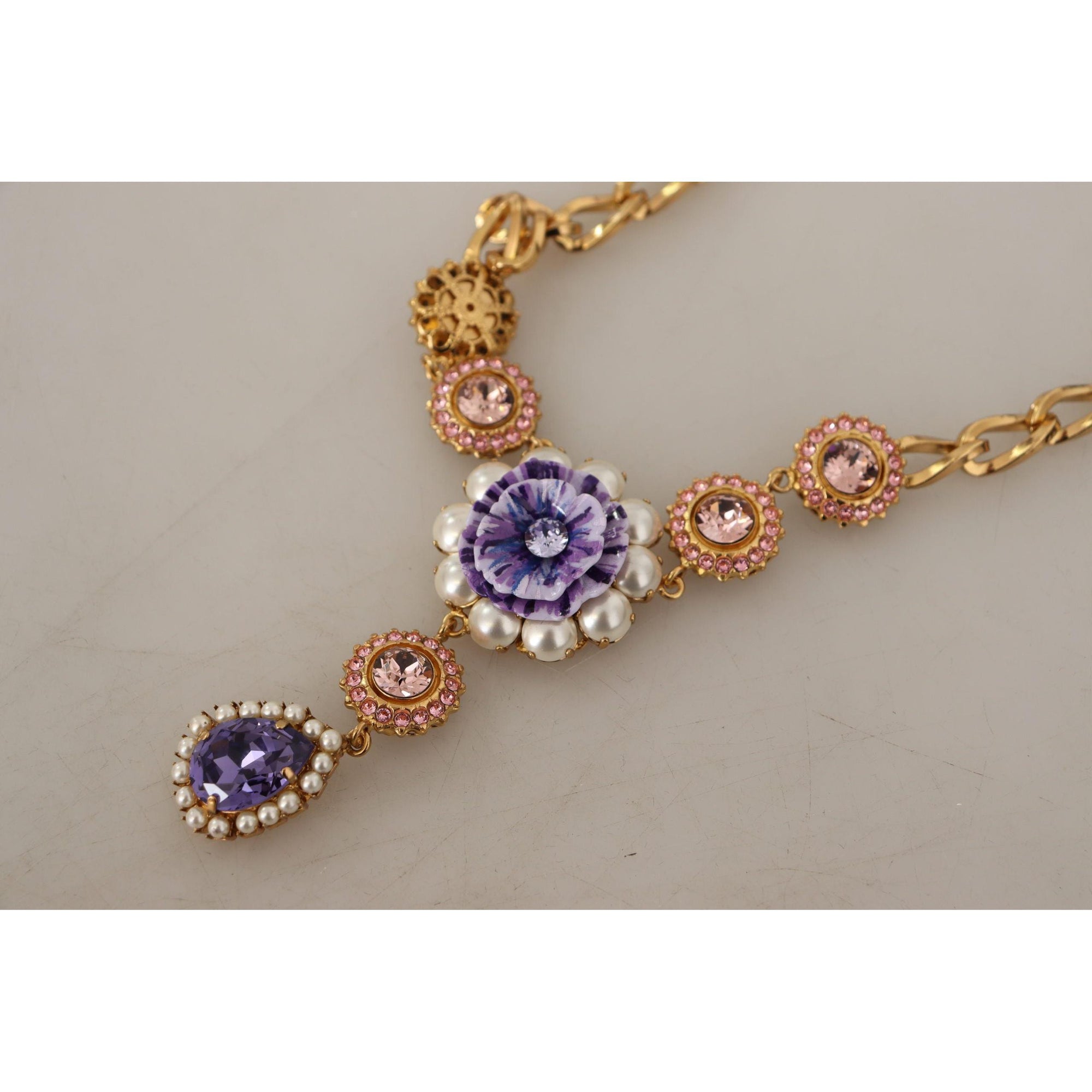 Dolce &amp; Gabbana Elegant Floral Crystal Statement Necklace