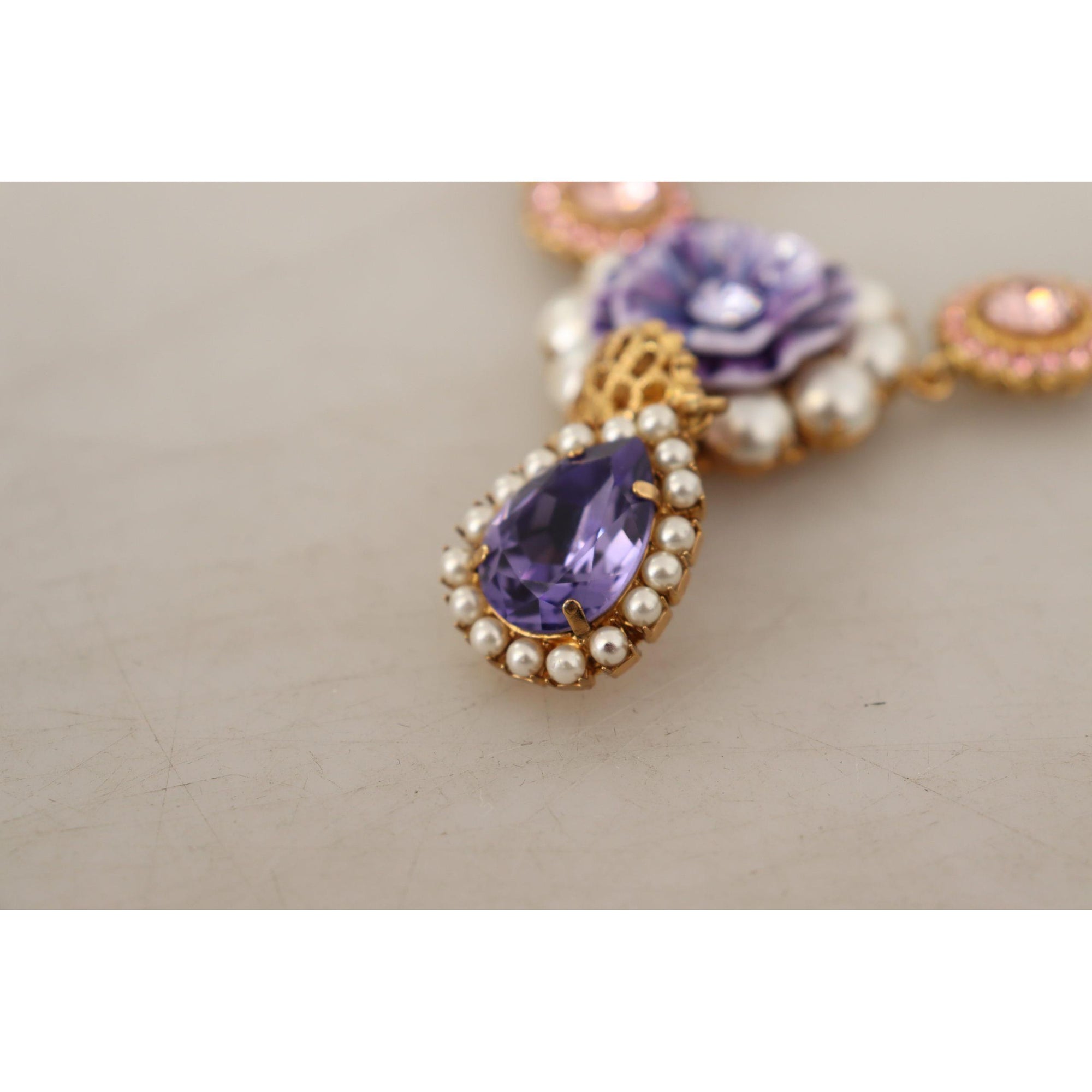 Dolce &amp; Gabbana Elegant Floral Crystal Statement Necklace