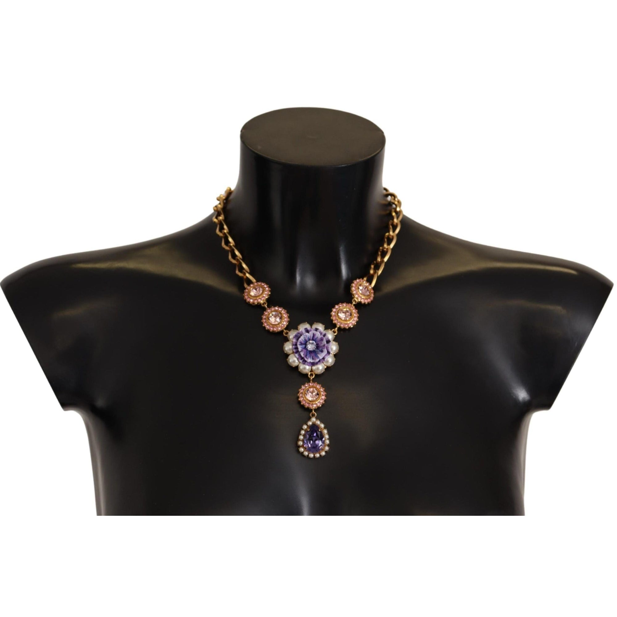 Dolce &amp; Gabbana Elegant Floral Crystal Statement Necklace