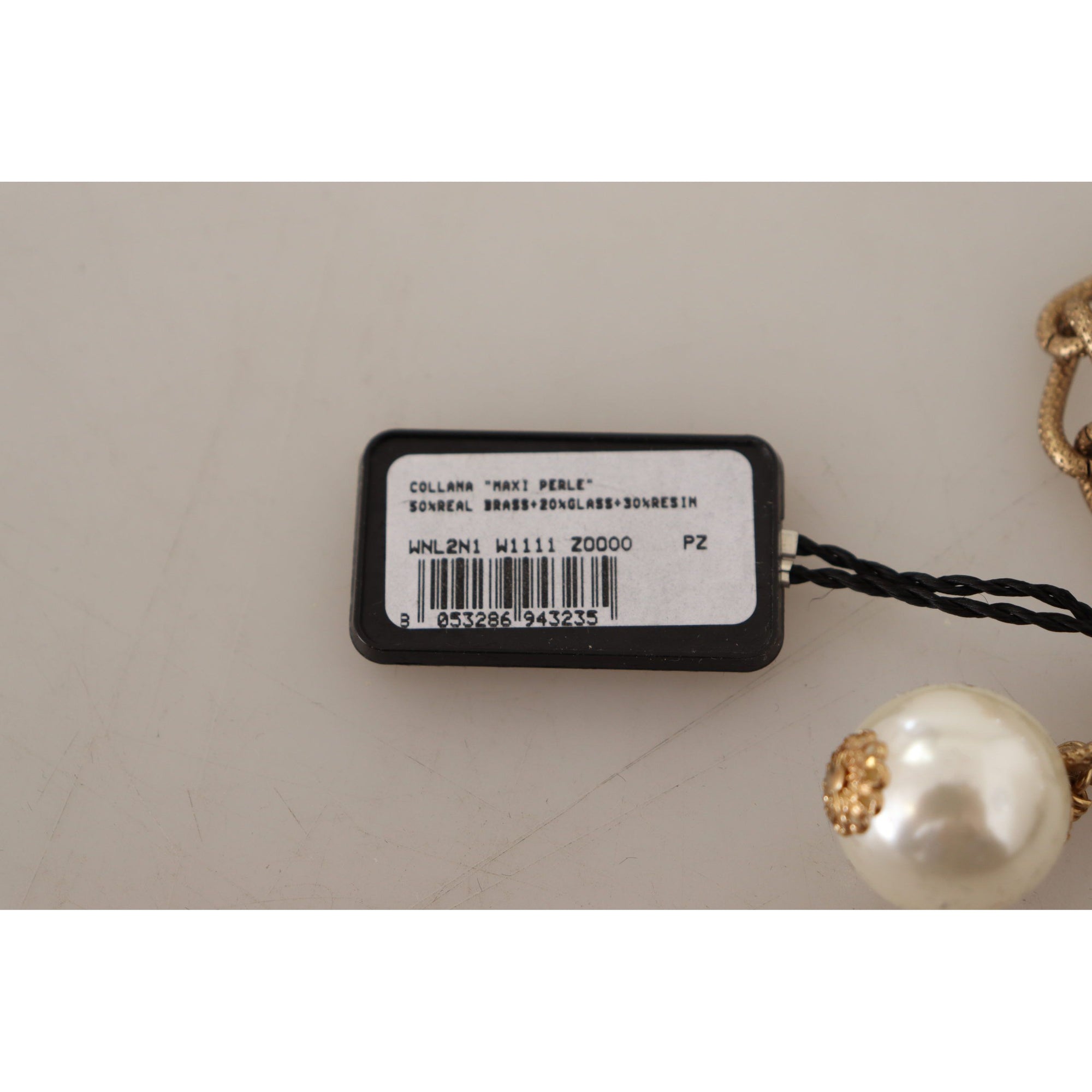 Dolce &amp; Gabbana Elegant Faux Pearl Charm Necklace with Crystal Accents