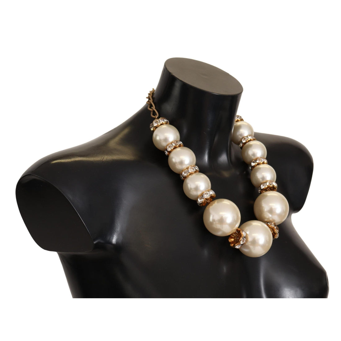 Dolce & Gabbana Elegant Faux Pearl Charm Necklace with Crystal Accents