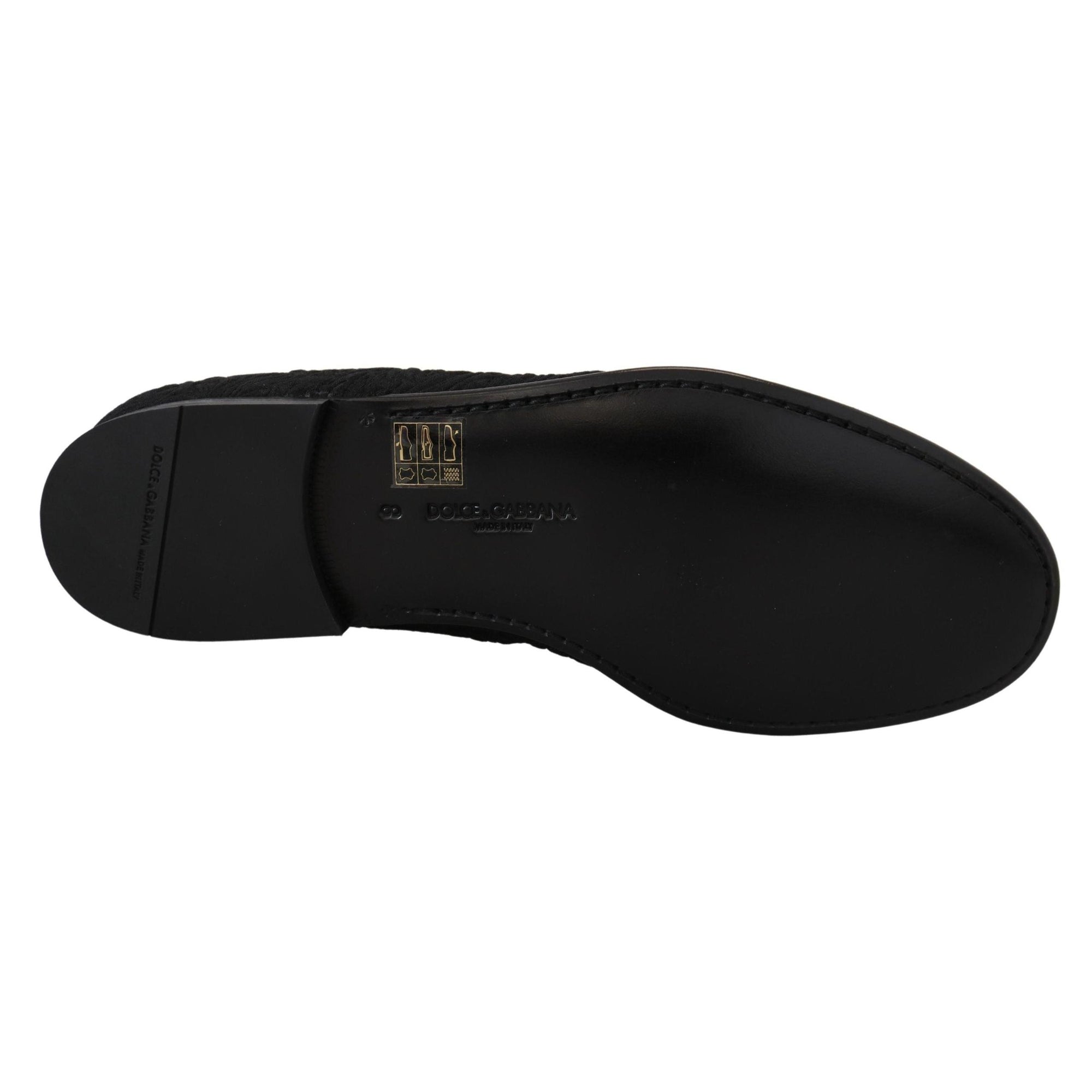 Dolce &amp; Gabbana Elegant Jacquard Black Loafers Slide On Flats