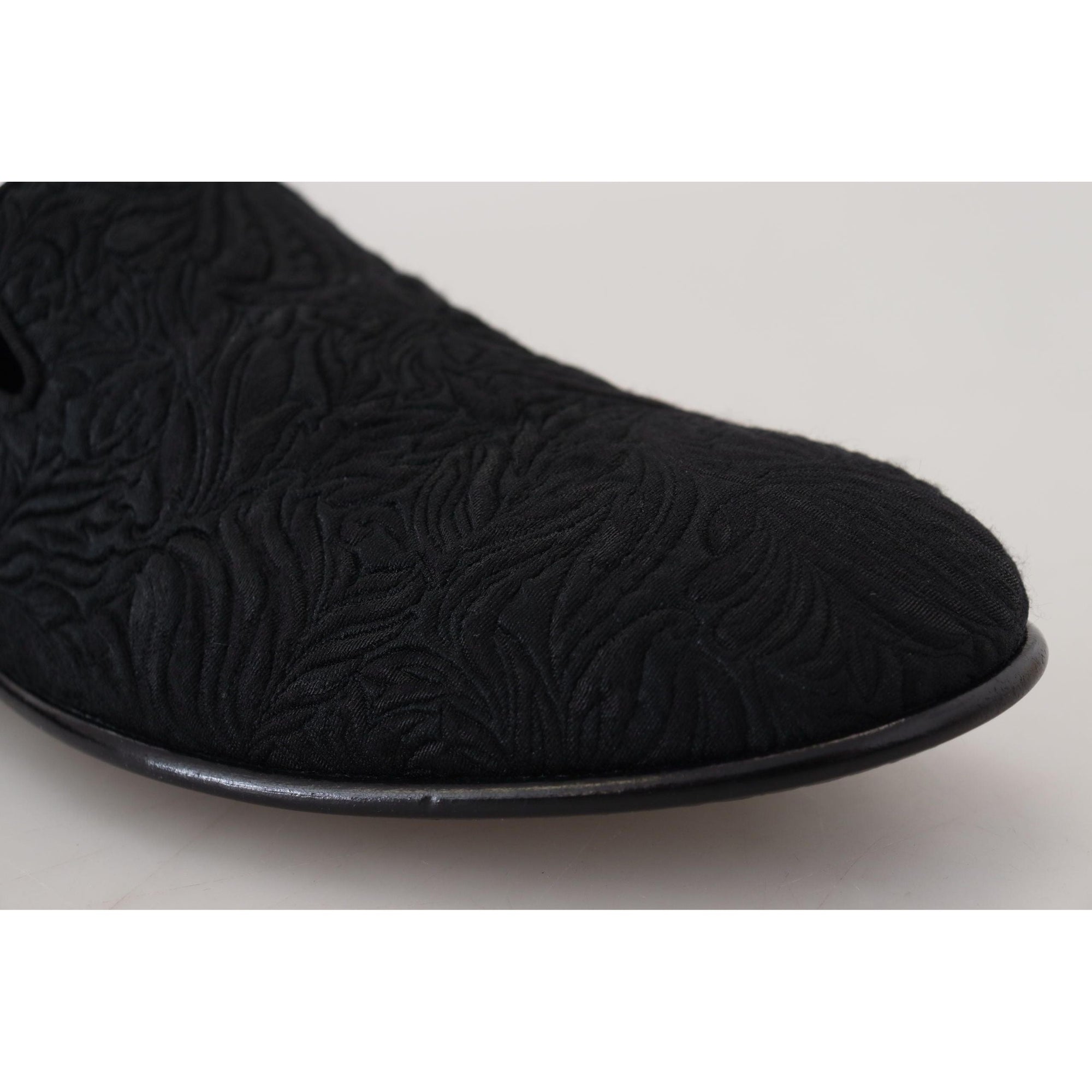 Dolce &amp; Gabbana Elegant Jacquard Black Loafers Slide On Flats